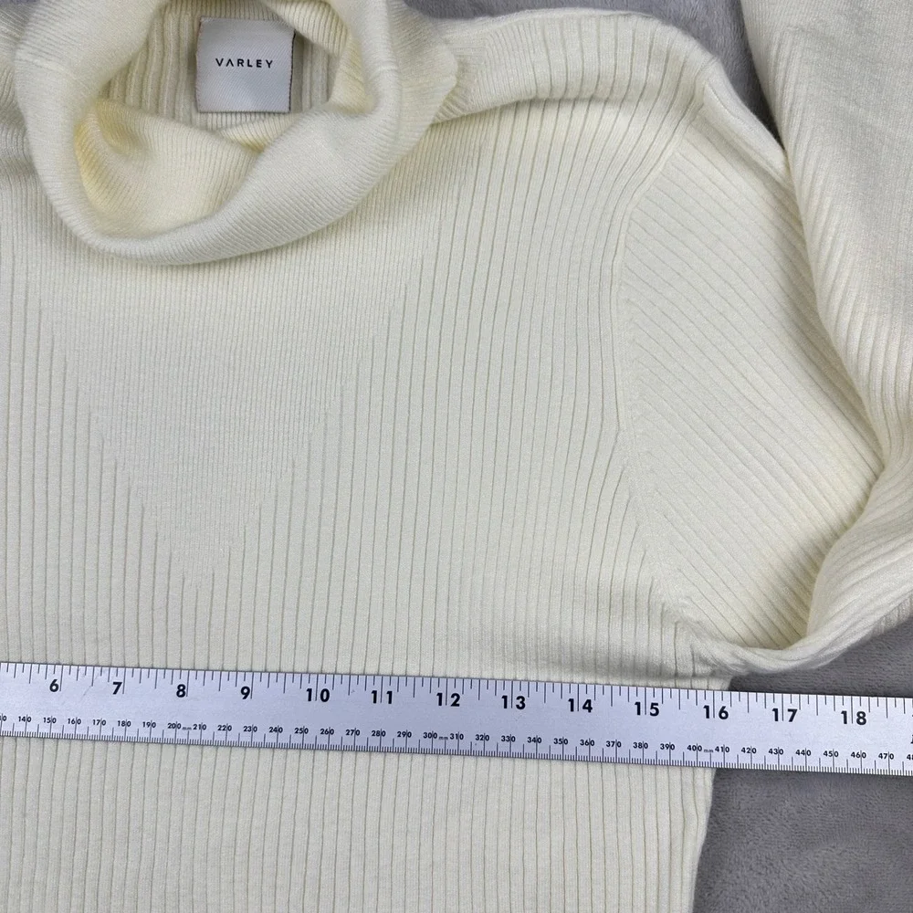 Varley Womens Ravena Rib Knit Turtleneck Top Sweater Cream Taupe Trim L Orig 128